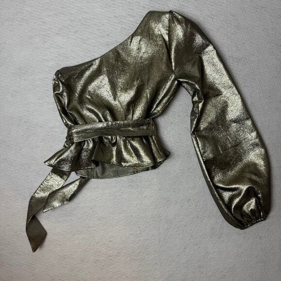 Show Me Your MuMu Silver One-Shoulder Crop Top Puff Sleeve - Picture 4 of 9